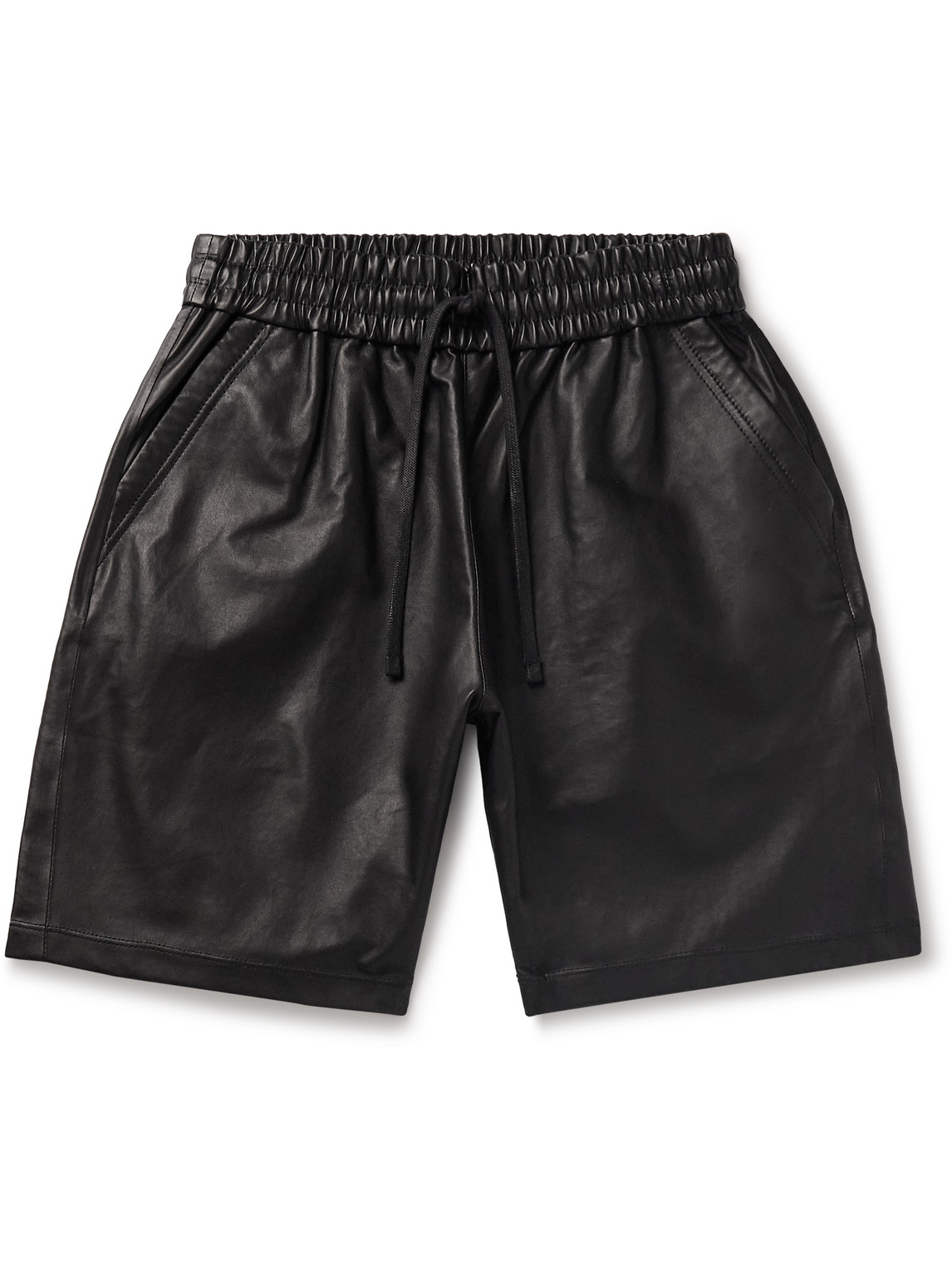 John Elliott La Straight-leg Leather Drawstring Shorts In Black