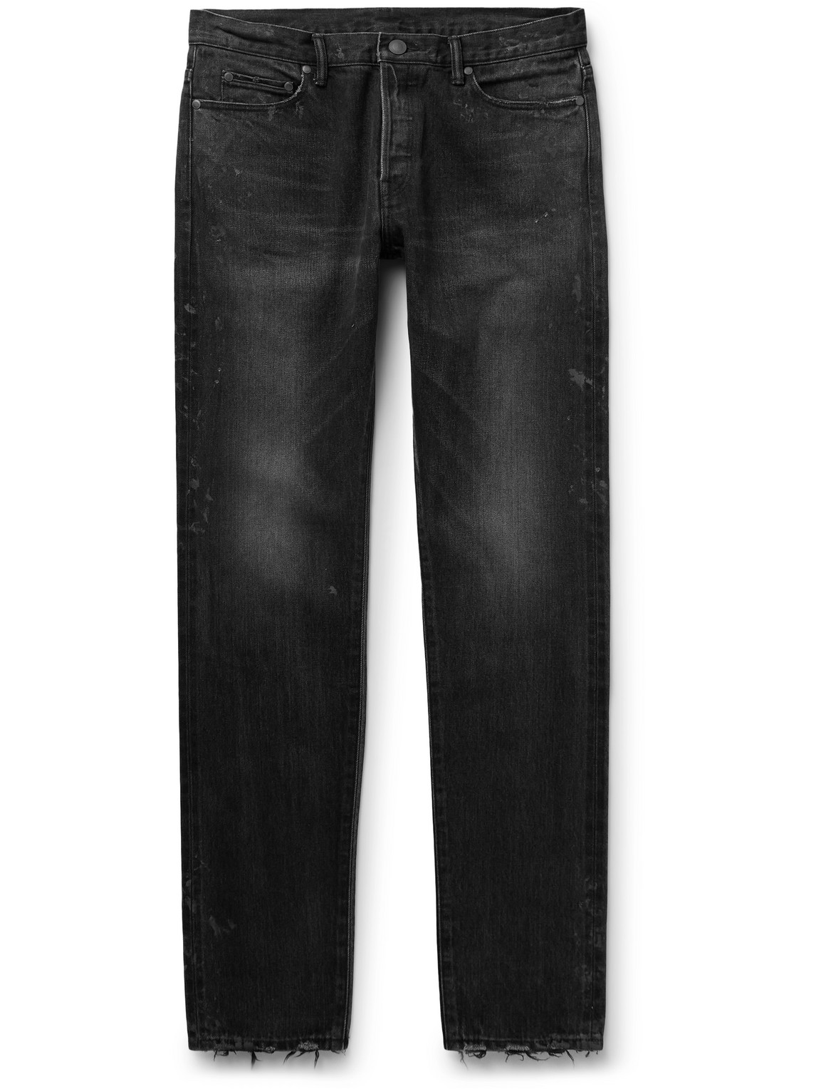 John Elliott The Cast 2 Slim-fit Distressed Paint-splattered Selvedge Jeans In Black