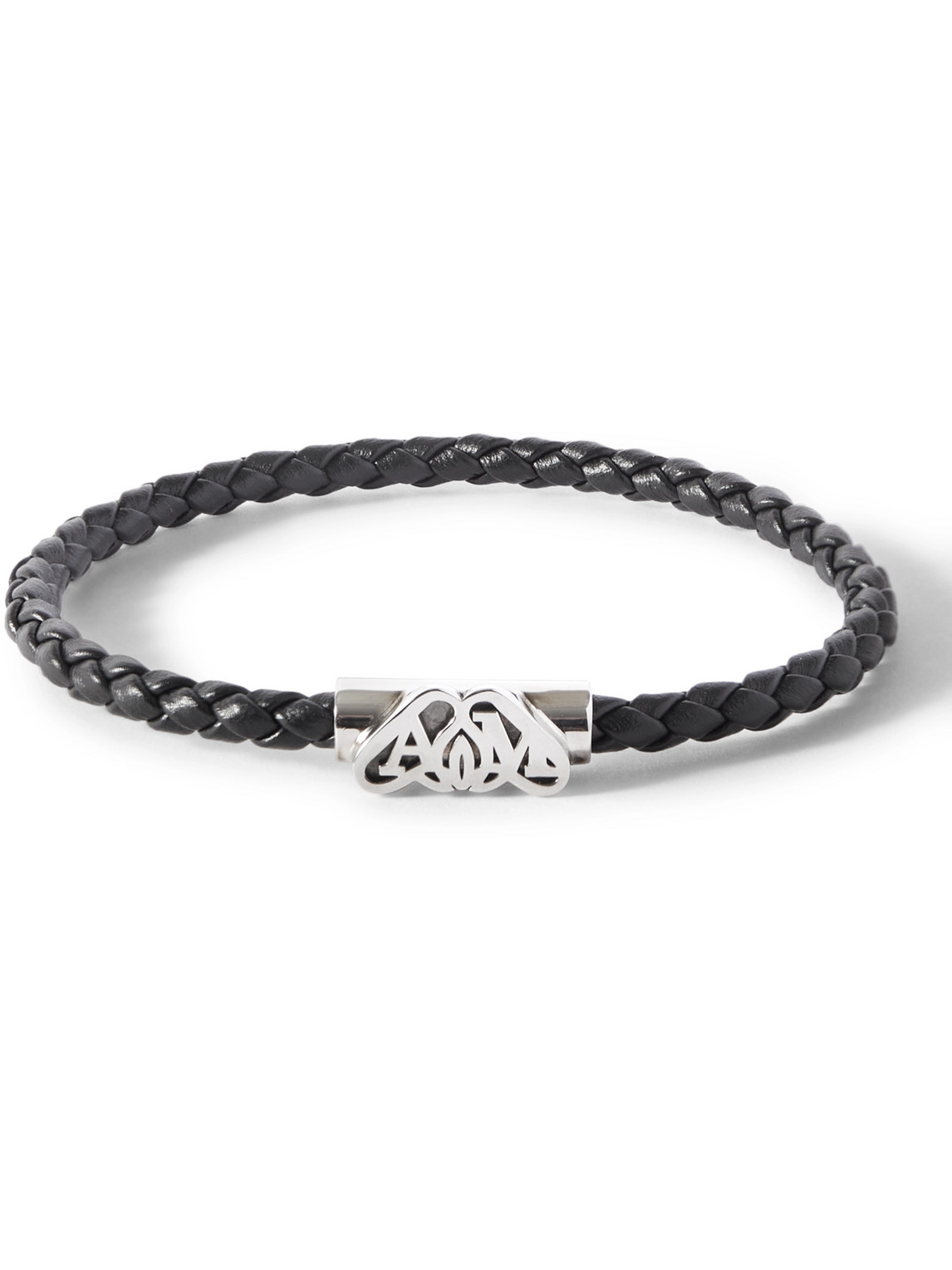 Alexander Mcqueen Braided Leather And Silver-tone Bracelet