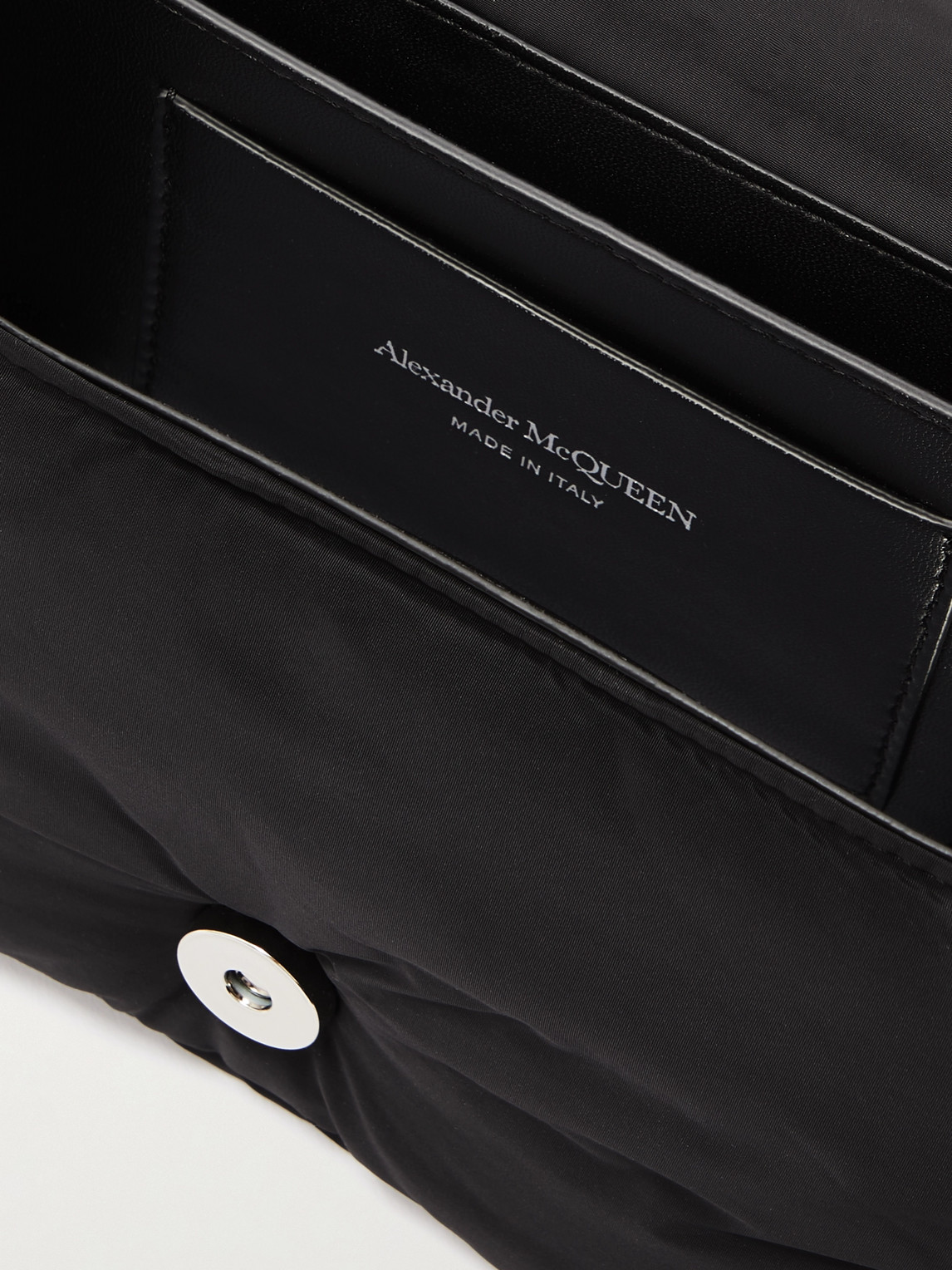 Shop Alexander Mcqueen The Knuckle Embellished Leather-trimmed Shell Messenger Bag In Black