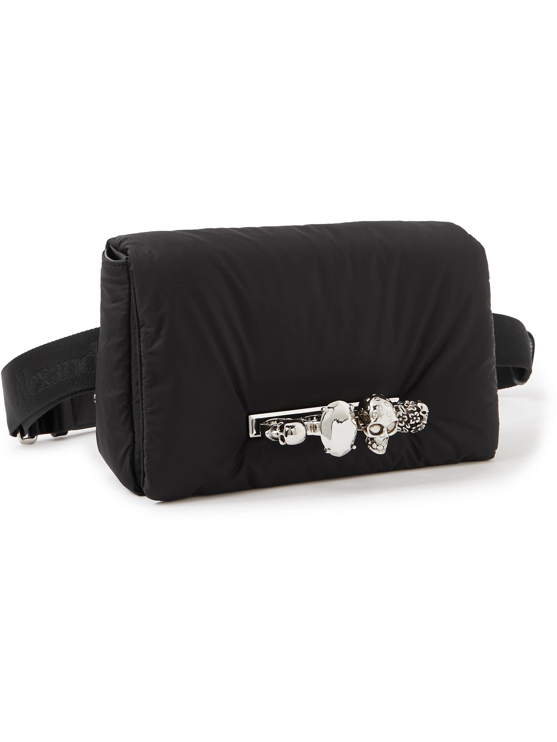 Alexander Mcqueen The Knuckle Embellished Leather-trimmed Shell Messenger Bag In Black