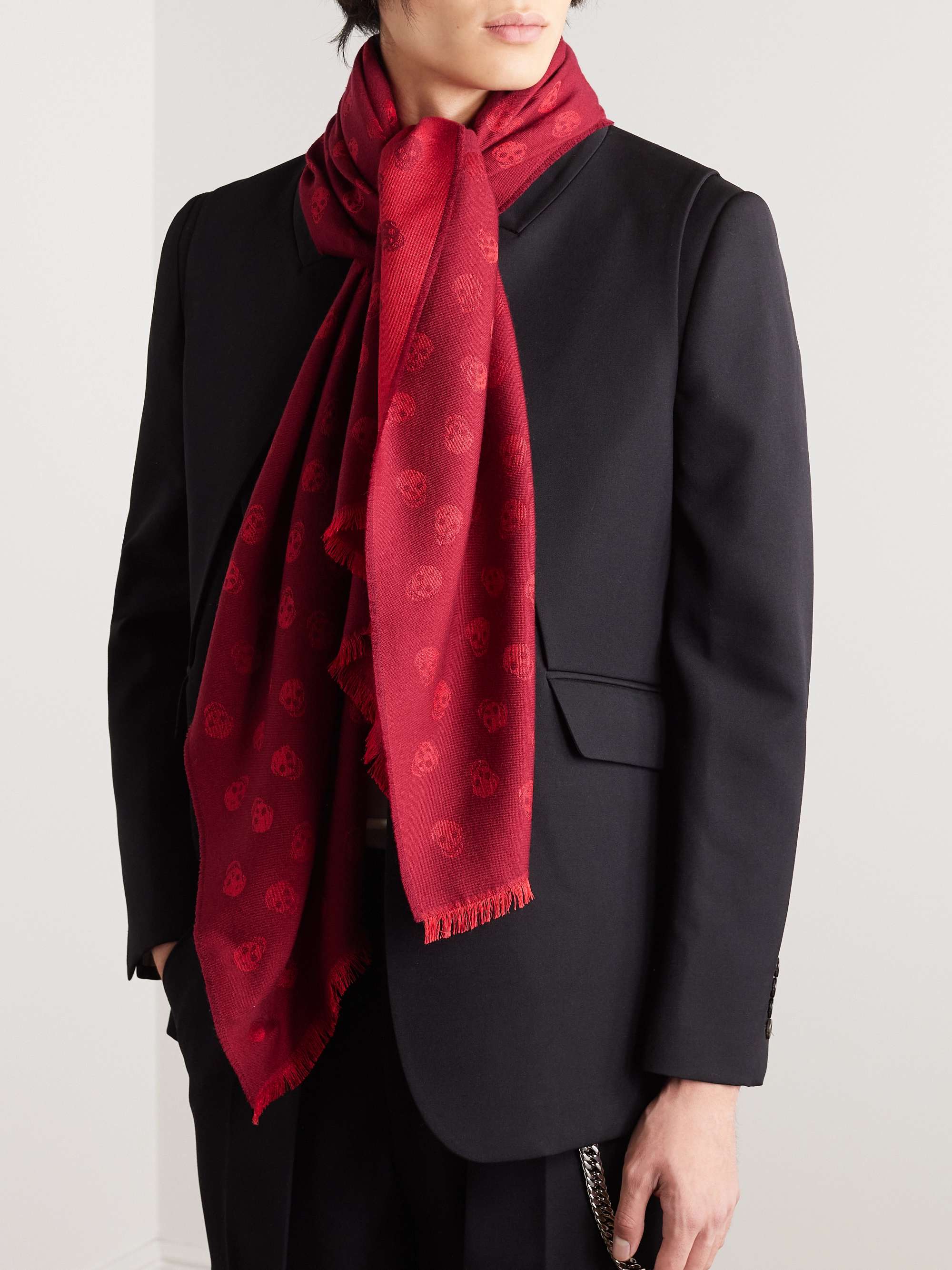 LOUIS VUITTON Monogram Red Silk Wool Shawl