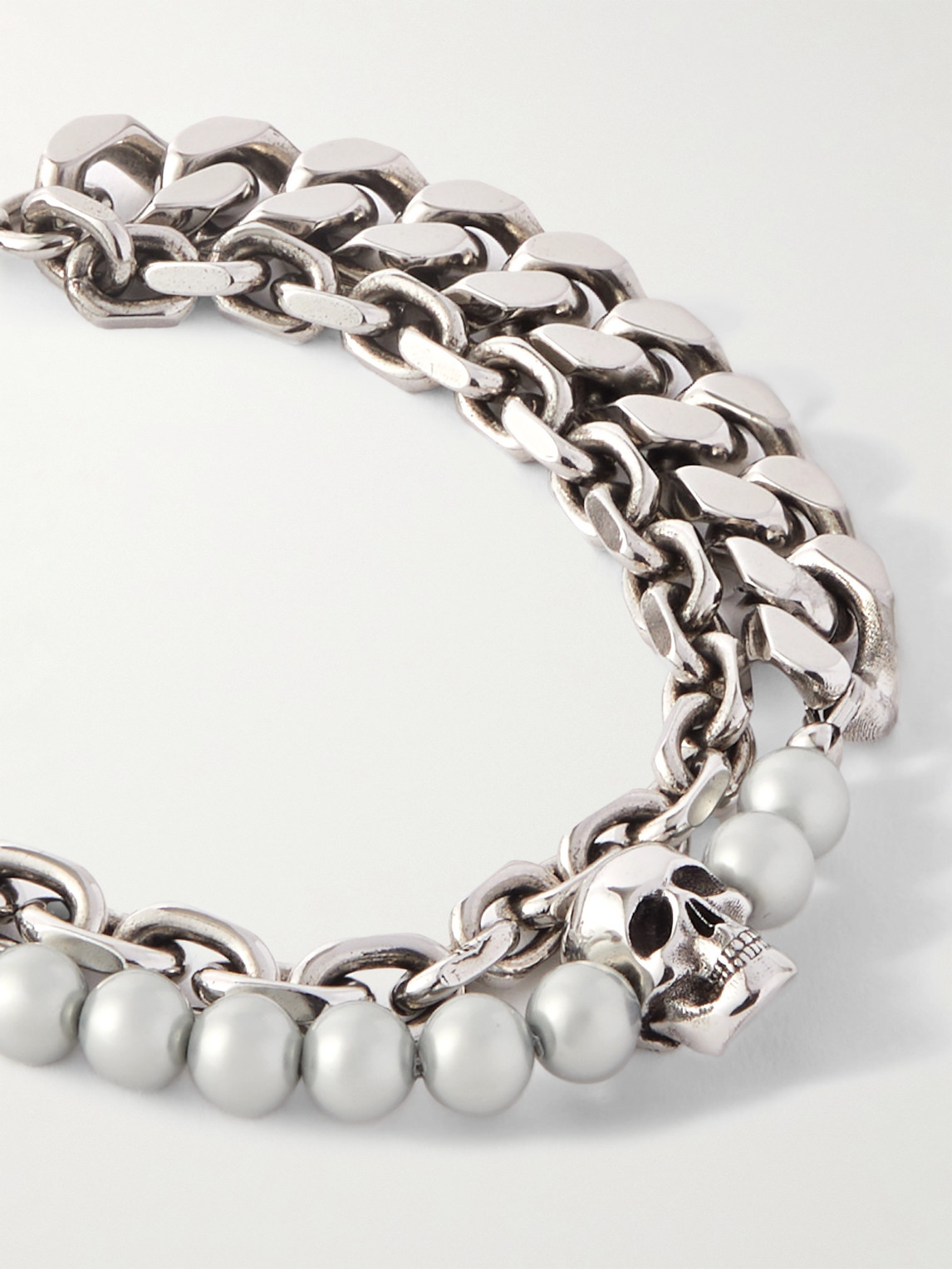 Shop Alexander Mcqueen Silver-tone And Faux Pearl Chain Bracelet