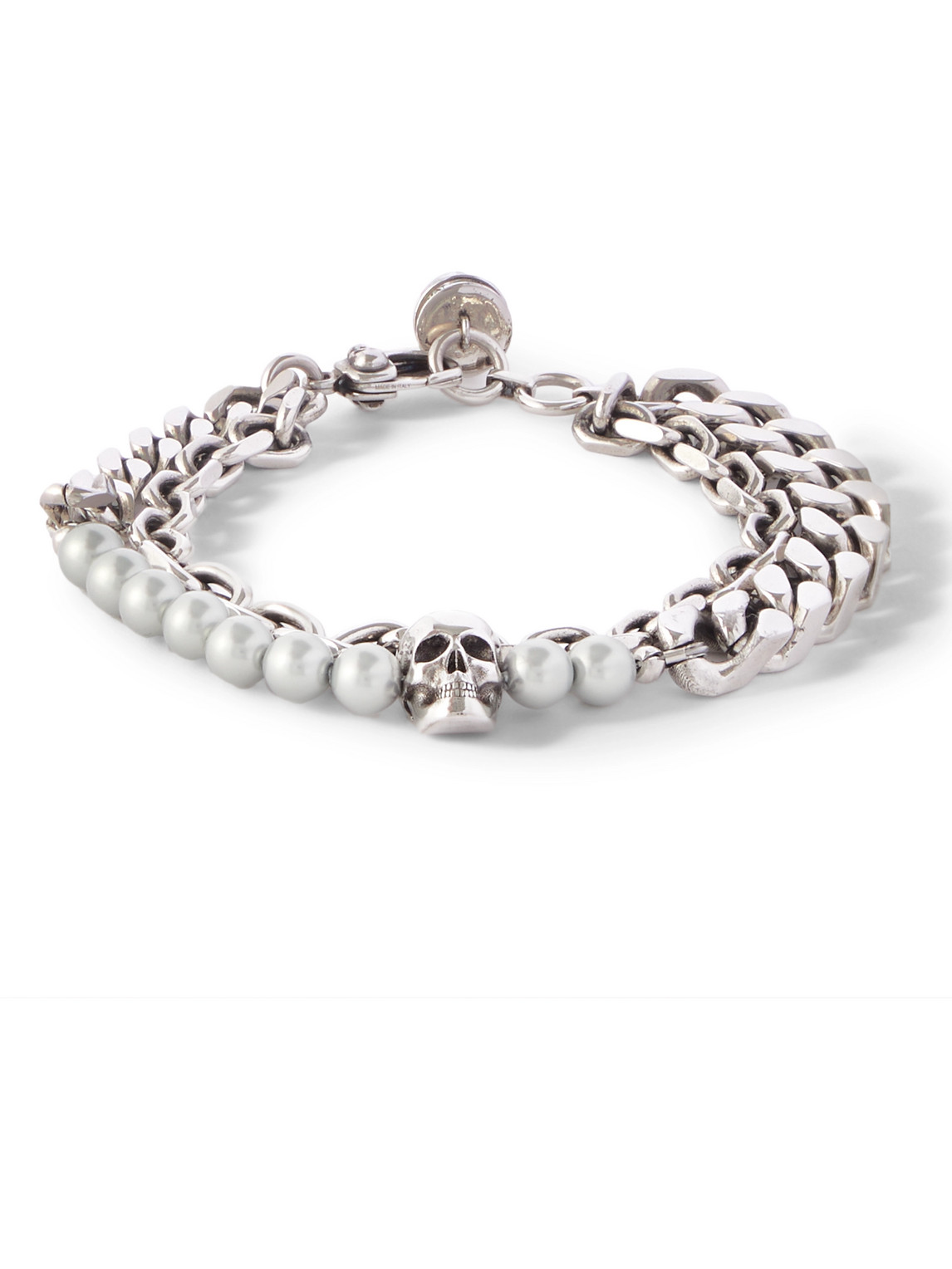 Silver-Tone and Faux Pearl Chain Bracelet