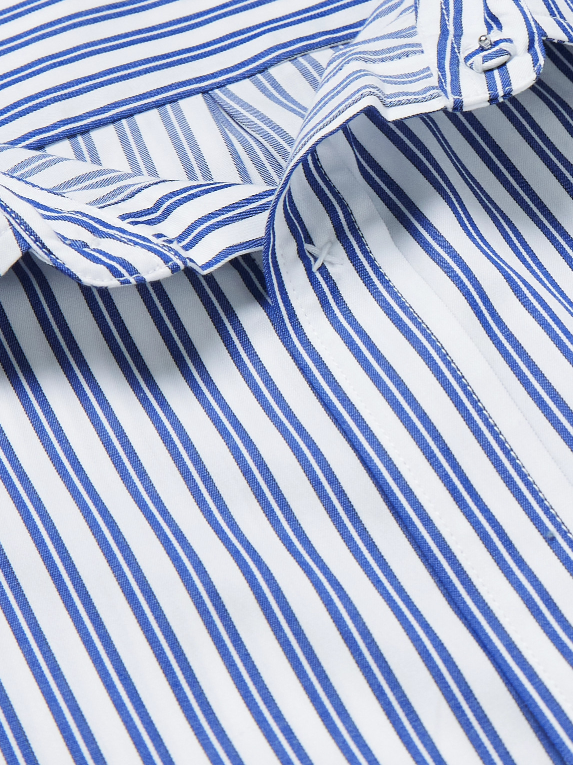 Shop Manaaki Mahi Embroidered Striped Cotton-poplin Shirt In Blue