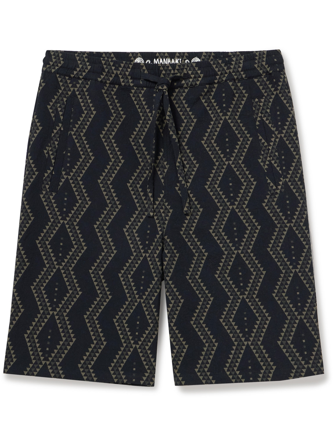 Manaaki Tai Straight-leg Striped Cotton-jacquard Drawstring Shorts In Black