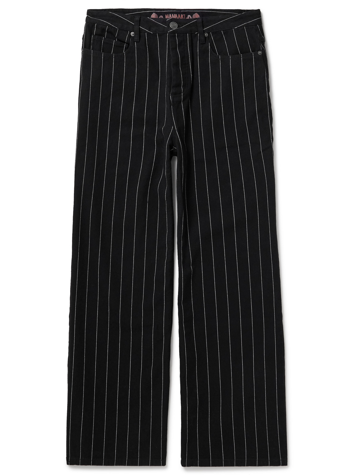 Manaaki Rangi Straight-leg Pinstriped Jeans In Black