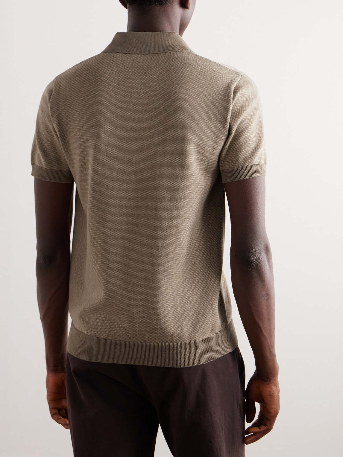 Shop Mr P Honeycomb-knit Cotton Polo Shirt In Neutrals