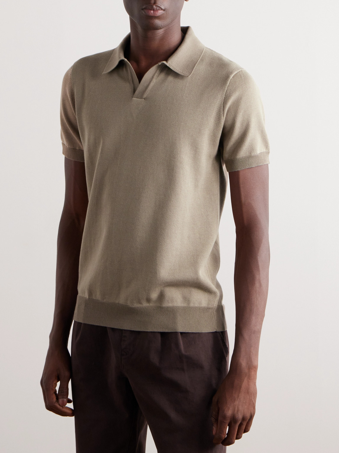 Shop Mr P Honeycomb-knit Cotton Polo Shirt In Neutrals