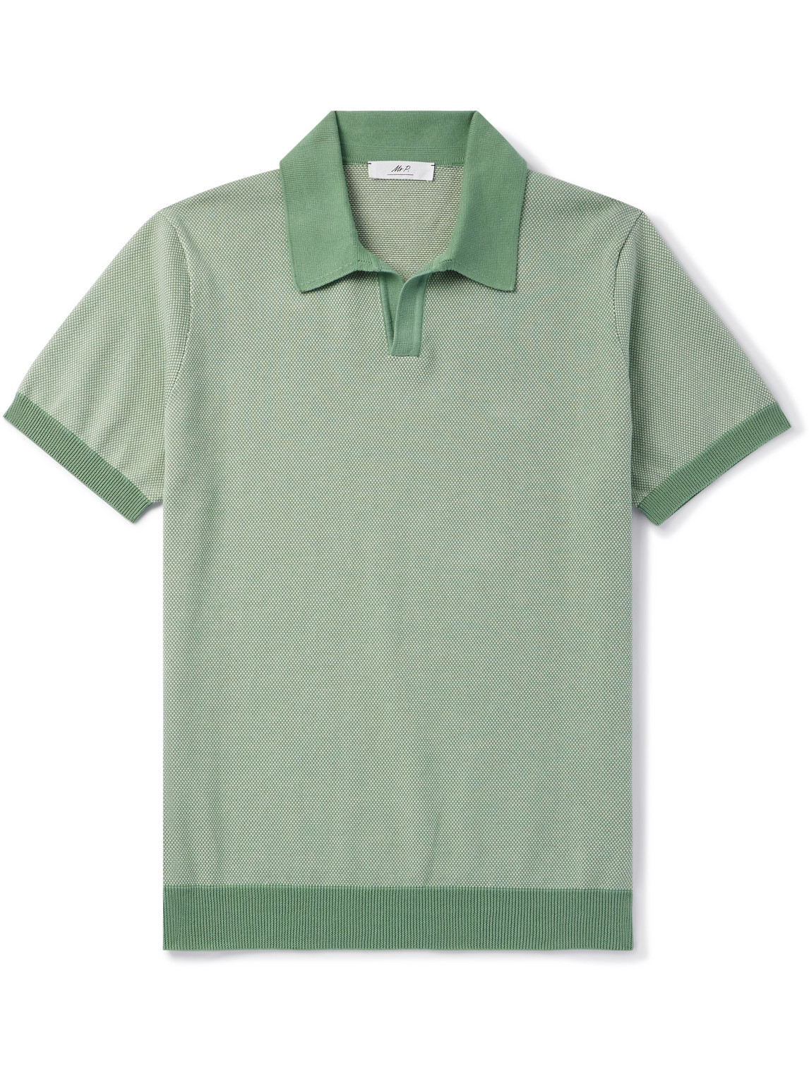 Mr P Honeycomb-knit Cotton Polo Shirt In Green
