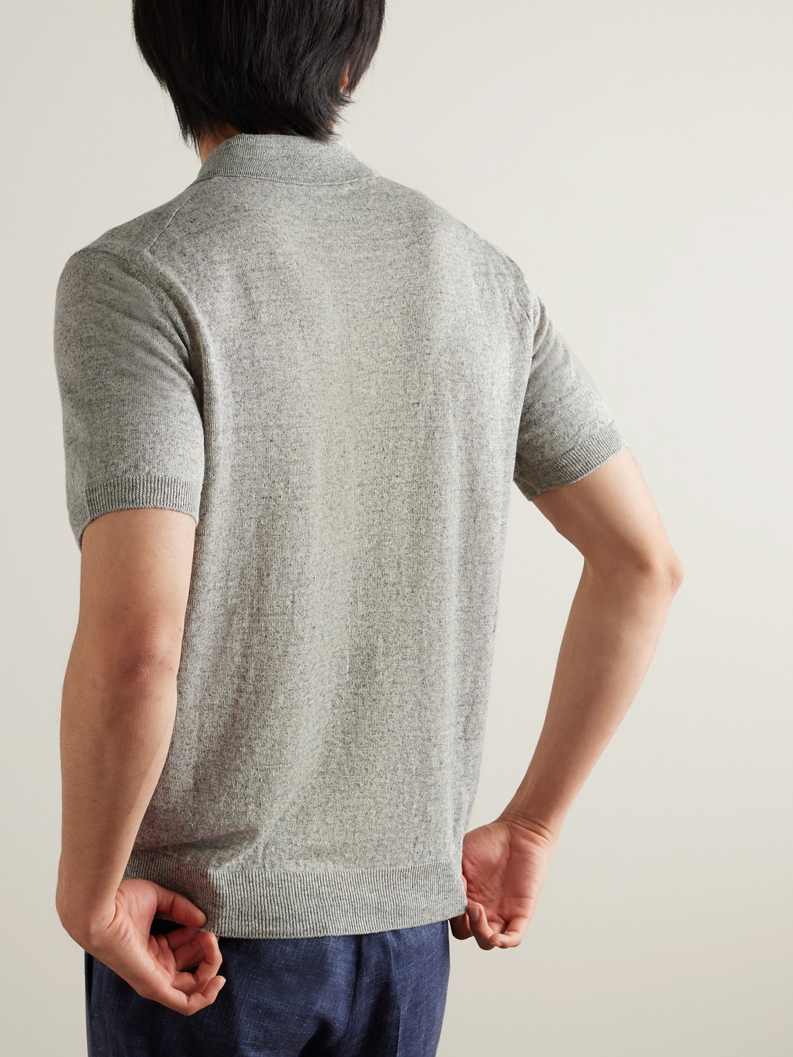 Shop Mr P Linen Polo Shirt In Gray