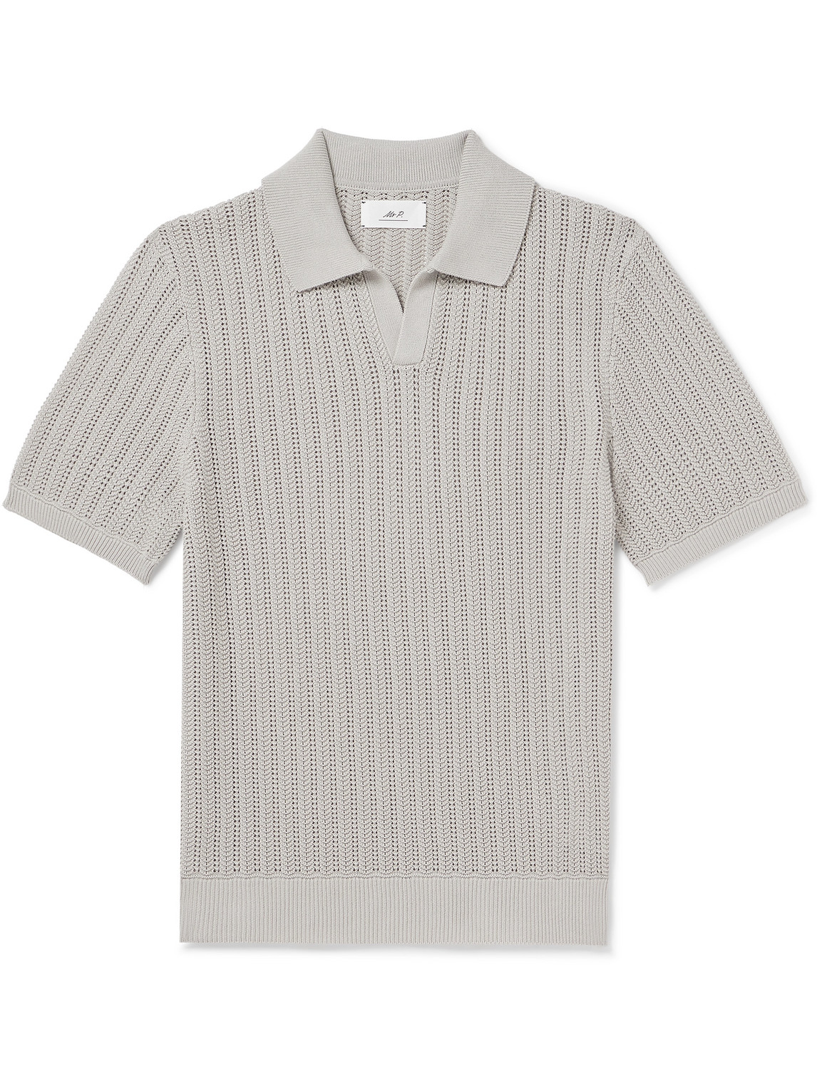 Mr P Open-knit Ribbed Cotton Polo Shirt In Gray