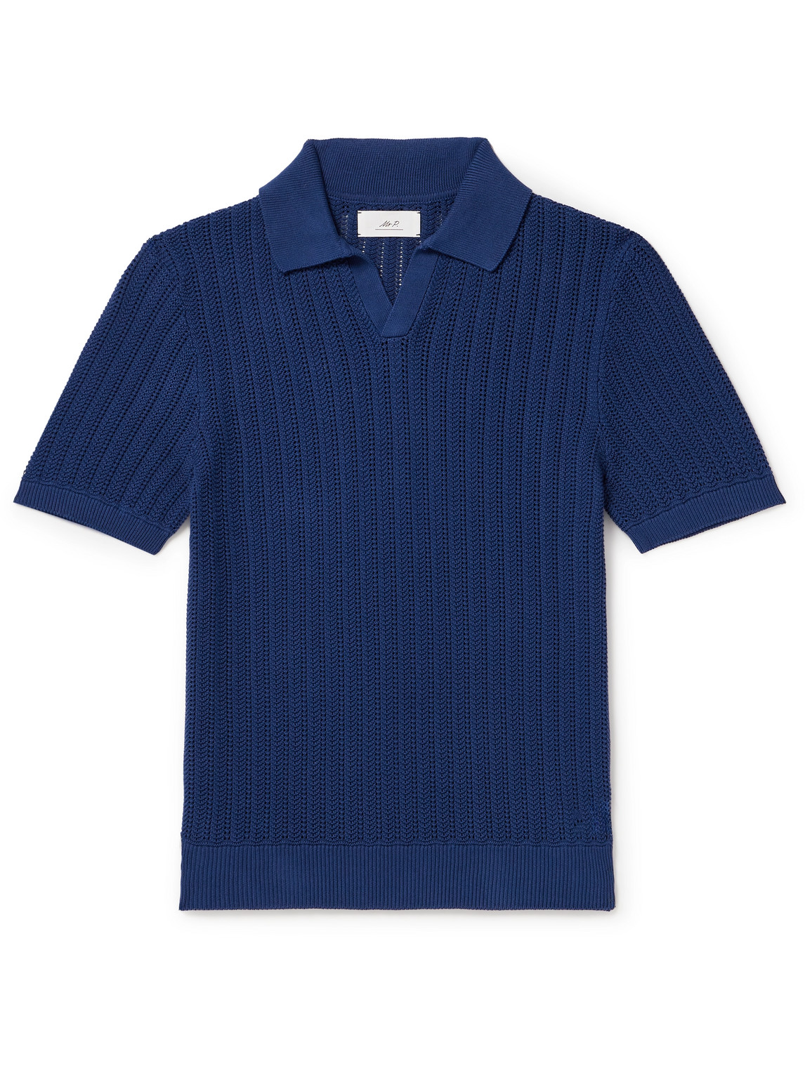 Mr P Open-knit Ribbed Cotton Polo Shirt In Blue
