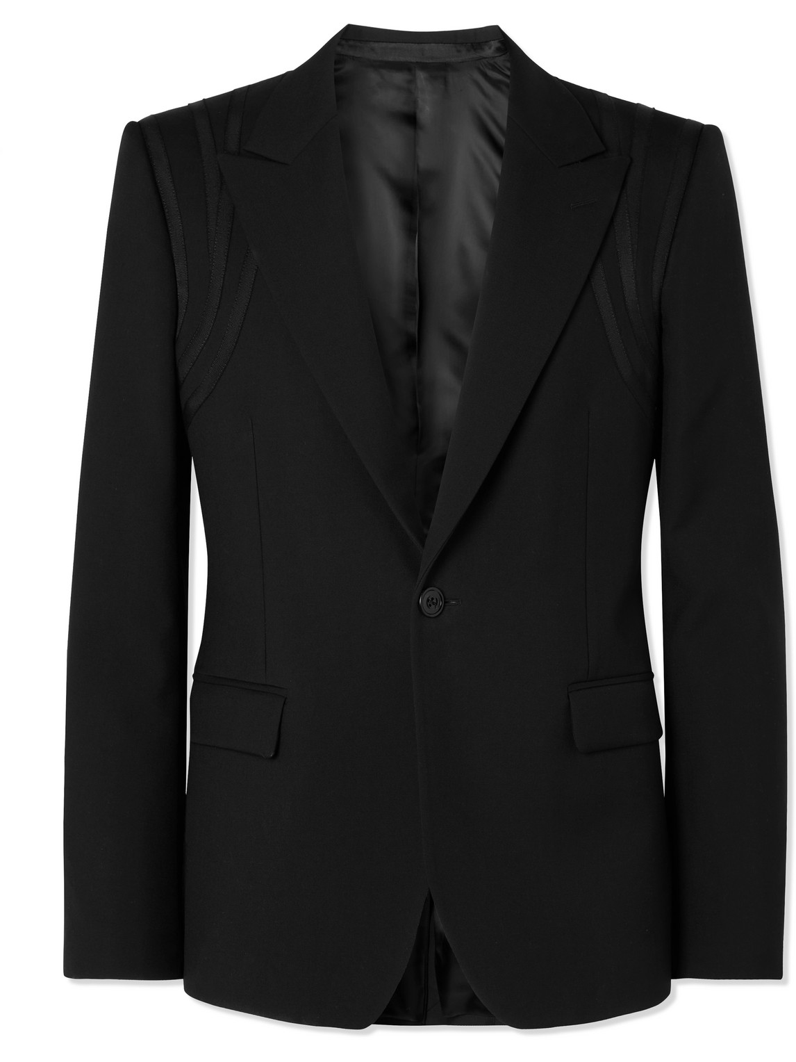 Alexander Mcqueen Slim-fit Grosgrain-trimmed Wool Suit Jacket In Black