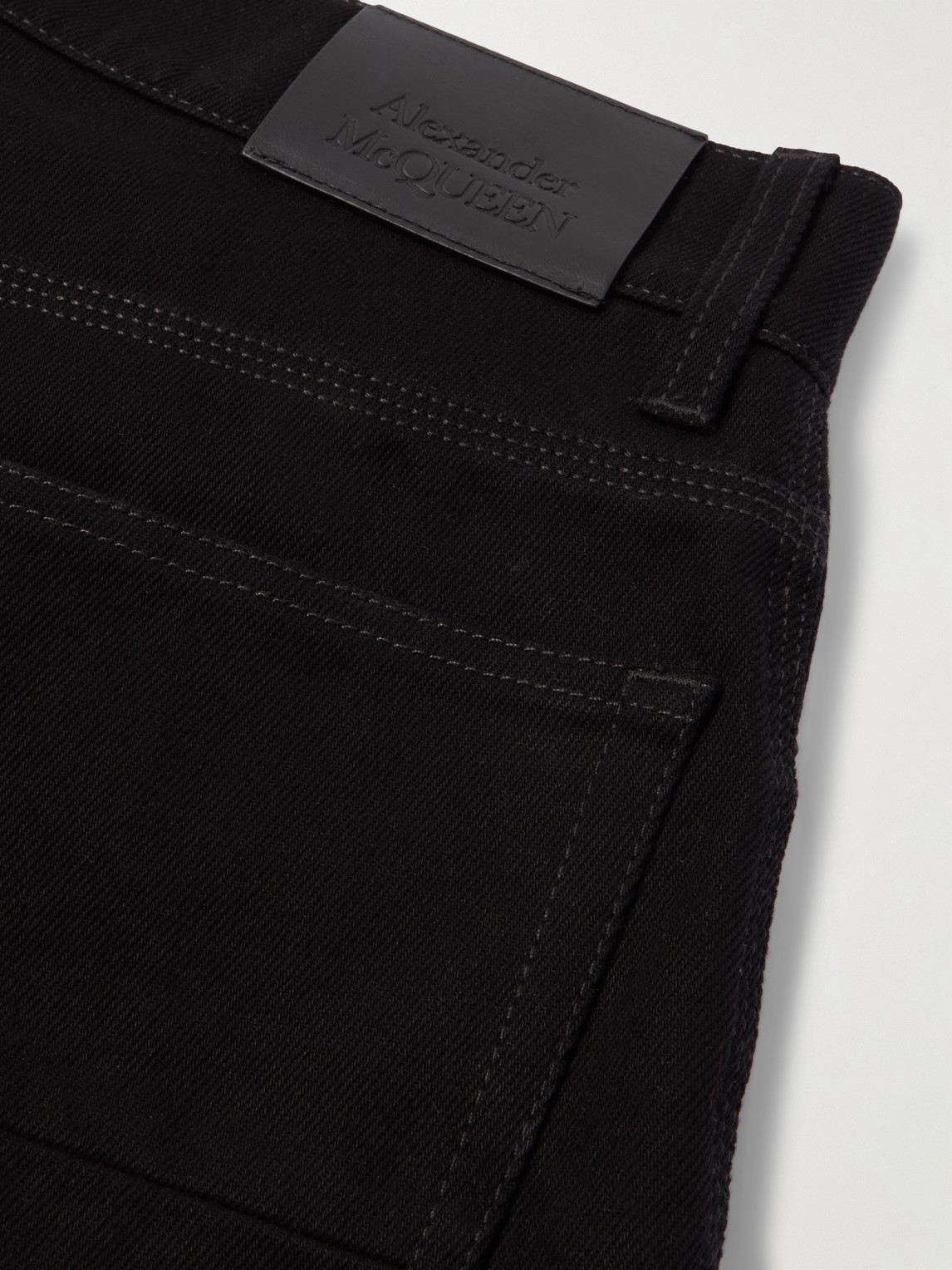 Shop Alexander Mcqueen Straight-leg Shell-trimmed Denim Cargo Shorts In Black