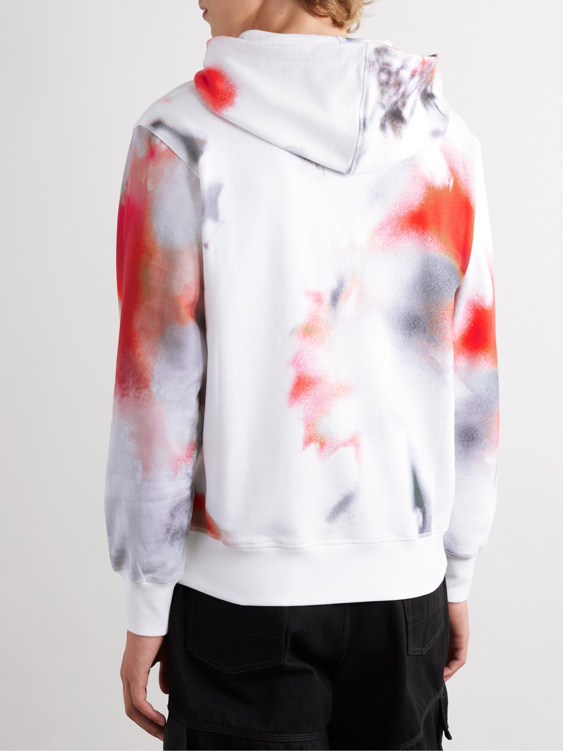 Shop Alexander Mcqueen Logo-embroidered Printed Cotton-jersey Hoodie In White