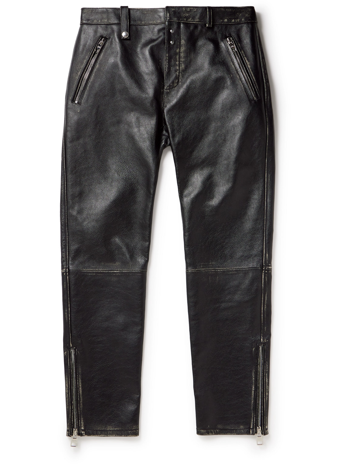 Alexander Mcqueen Slim-fit Zip-detailed Leather Trousers In Black