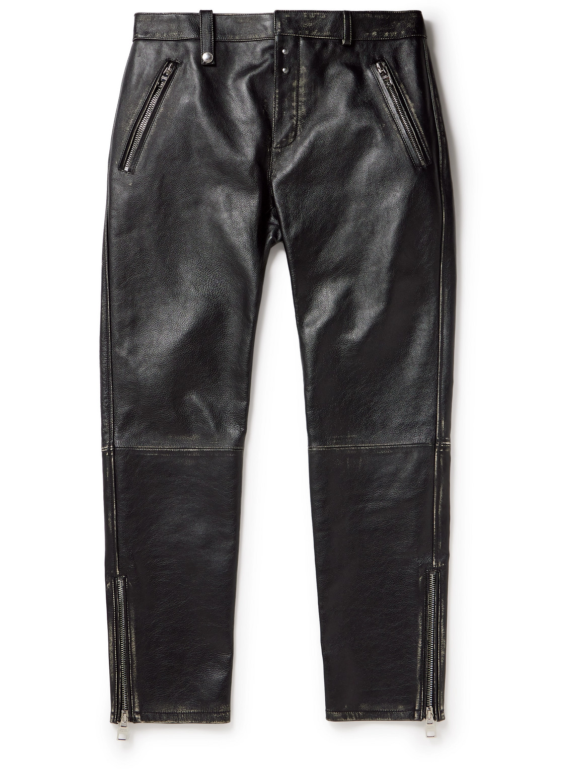 Shop Alexander Mcqueen Slim-fit Zip-detailed Leather Trousers In Black