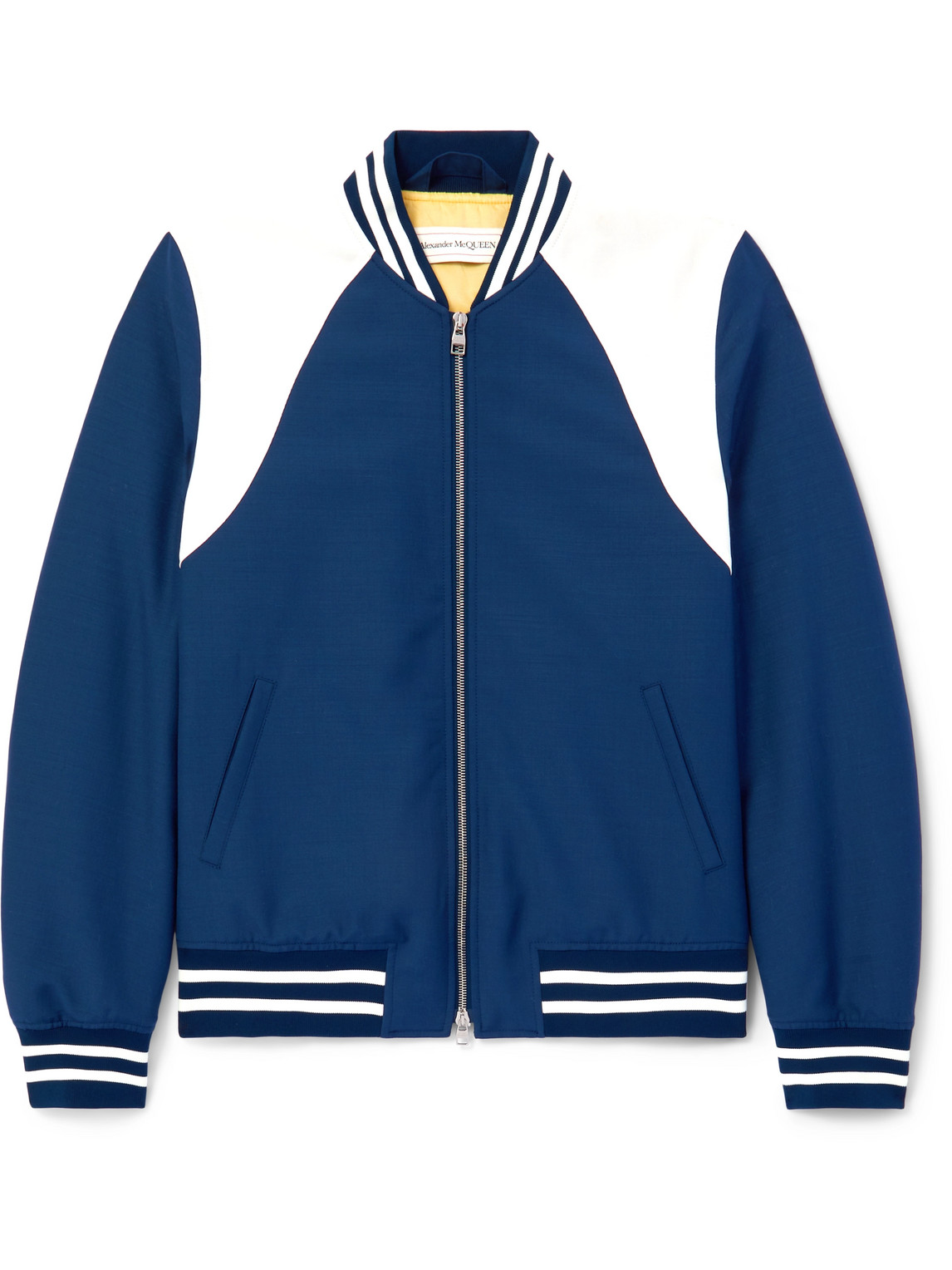 Alexander Mcqueen Panelled Wool And Mohair-blend Bomber Jacket In Blue