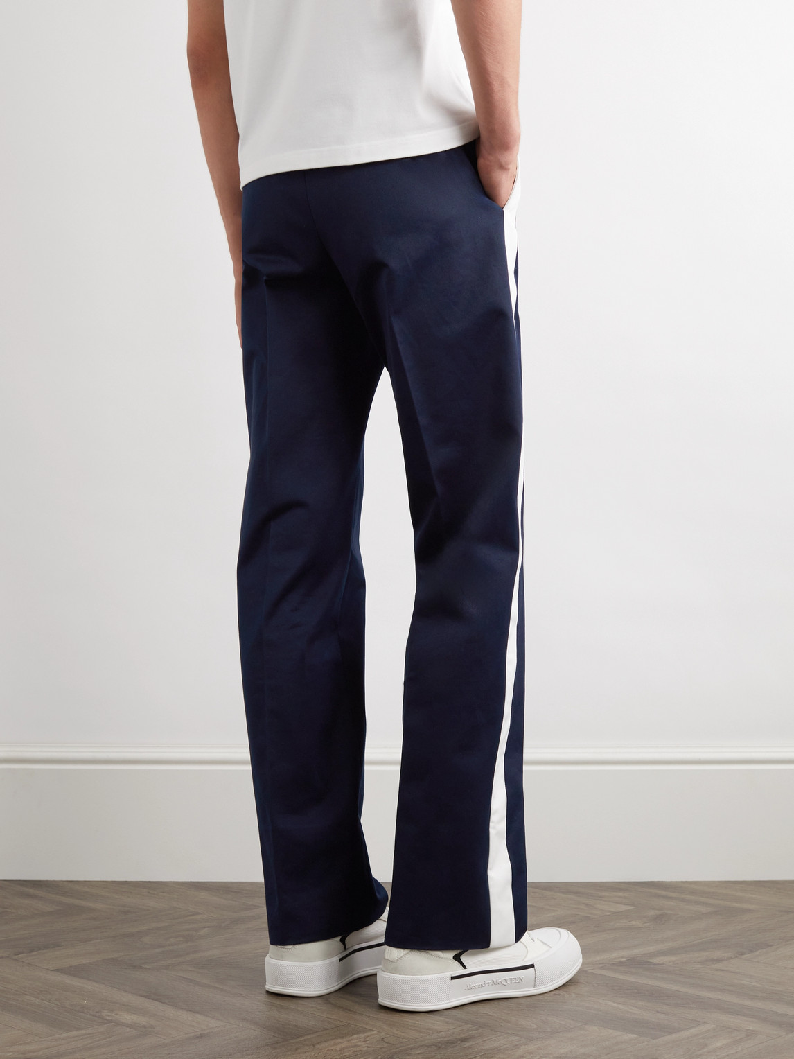 Shop Alexander Mcqueen Straight-leg Striped Cotton-twill Trousers In Blue
