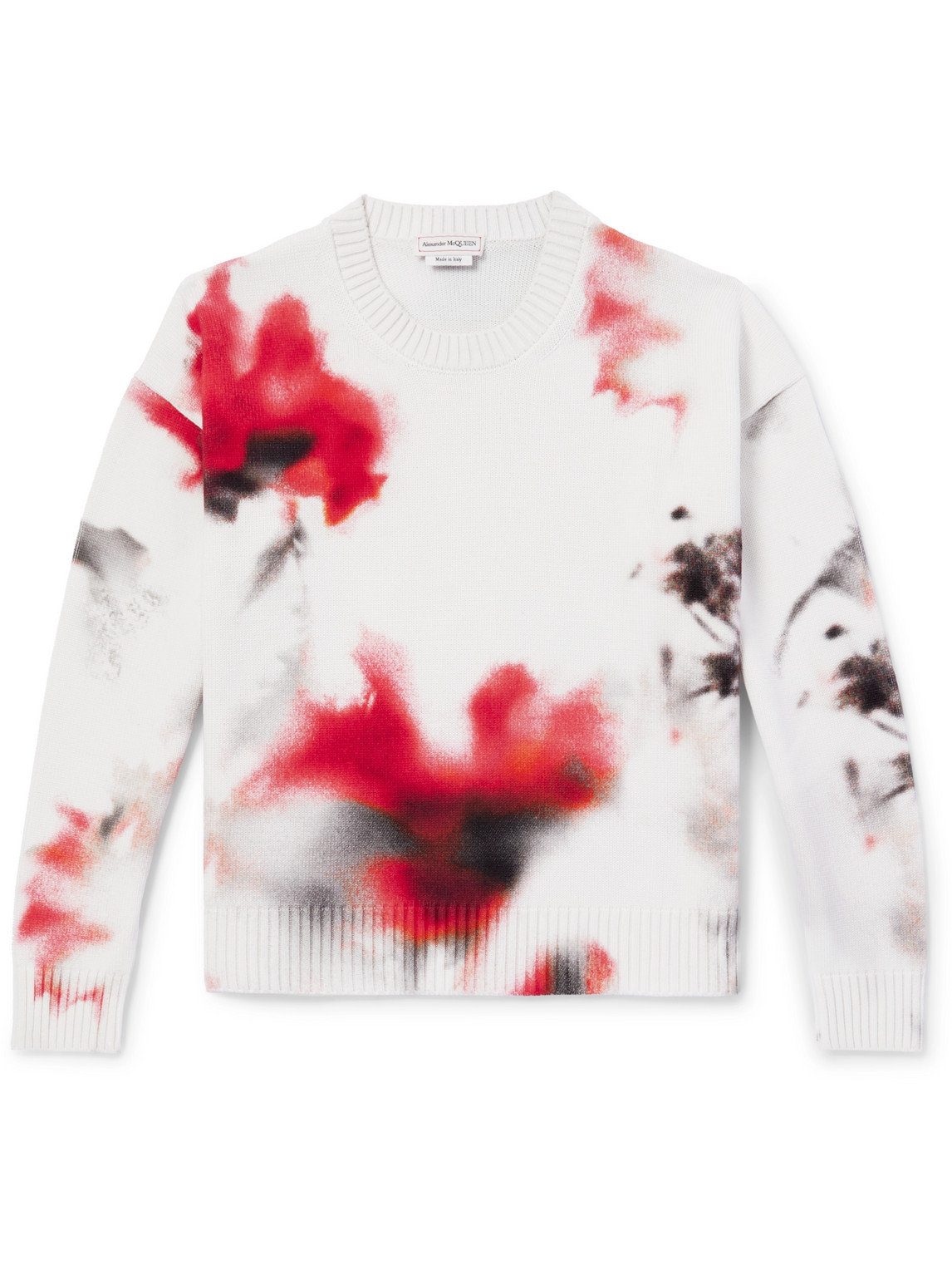 Alexander Mcqueen Printed Cotton Sweater In Ivory Black Red