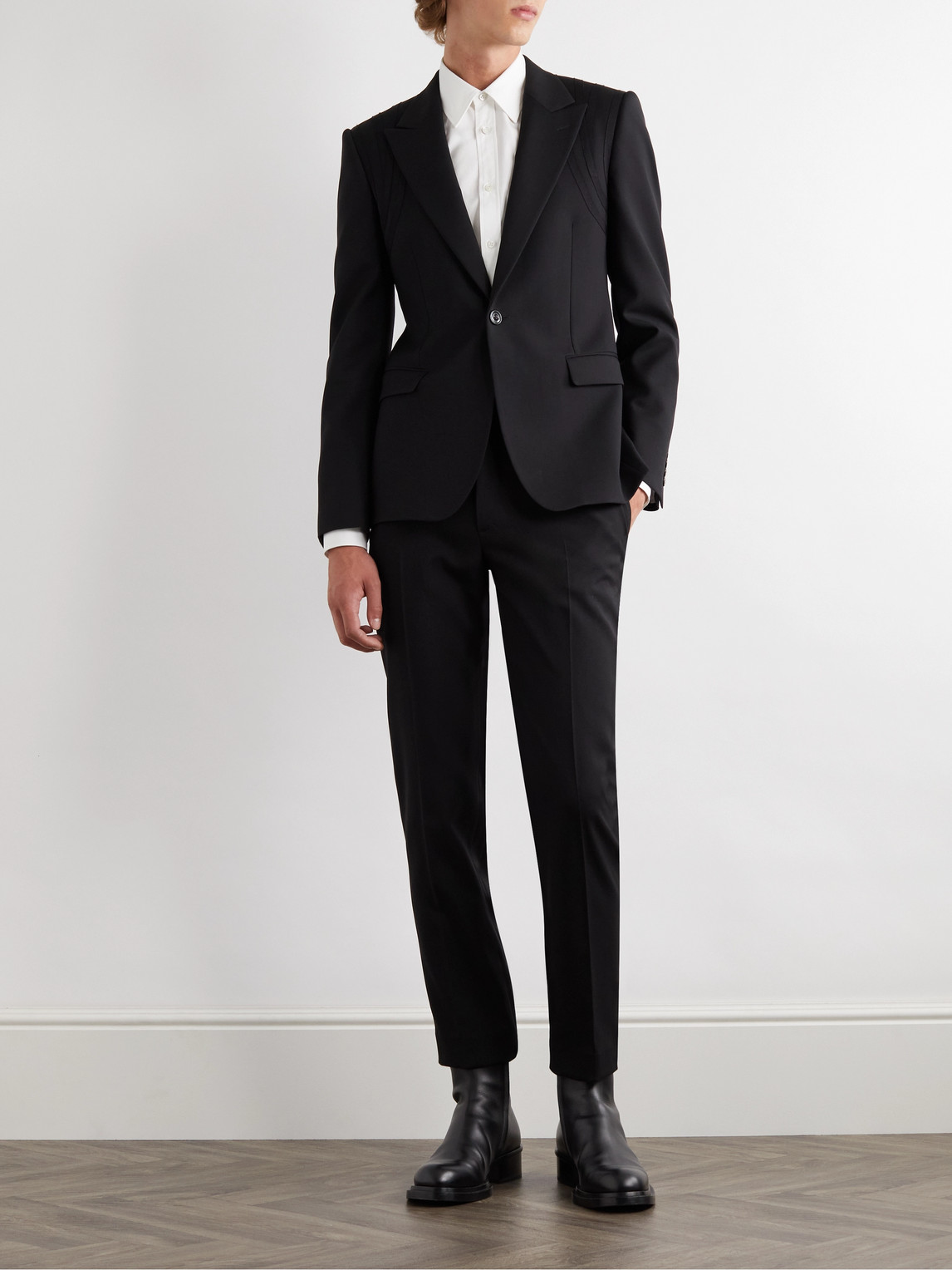 Shop Alexander Mcqueen Slim-fit Pleated Wool-twill Trousers In Black