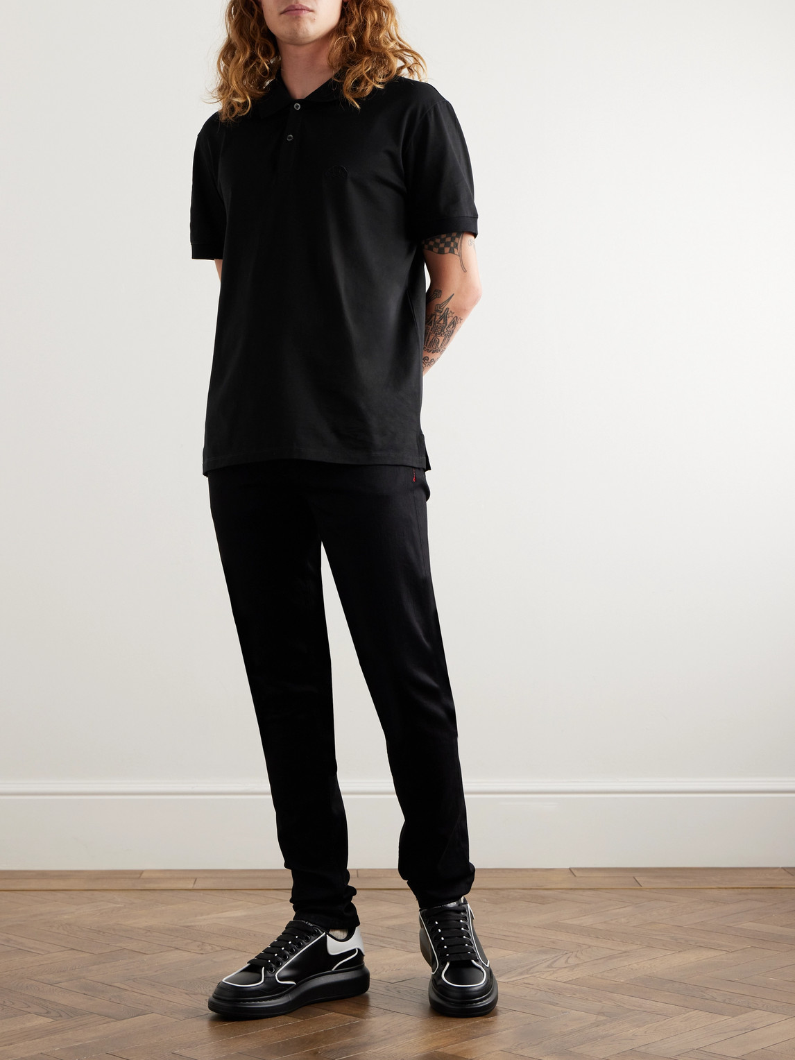 Shop Alexander Mcqueen Logo-embroidered Cotton-jersey Polo Shirt In Black