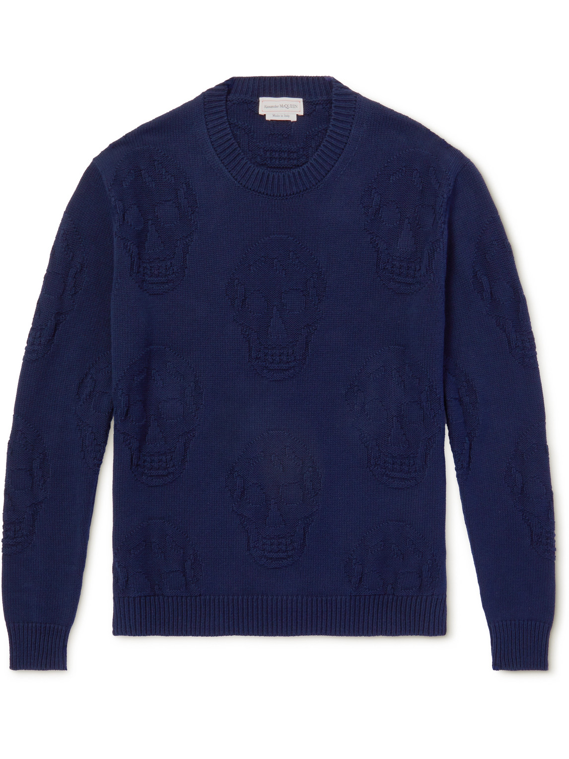 Alexander Mcqueen Skull-jacquard Knitted Sweater In Blue