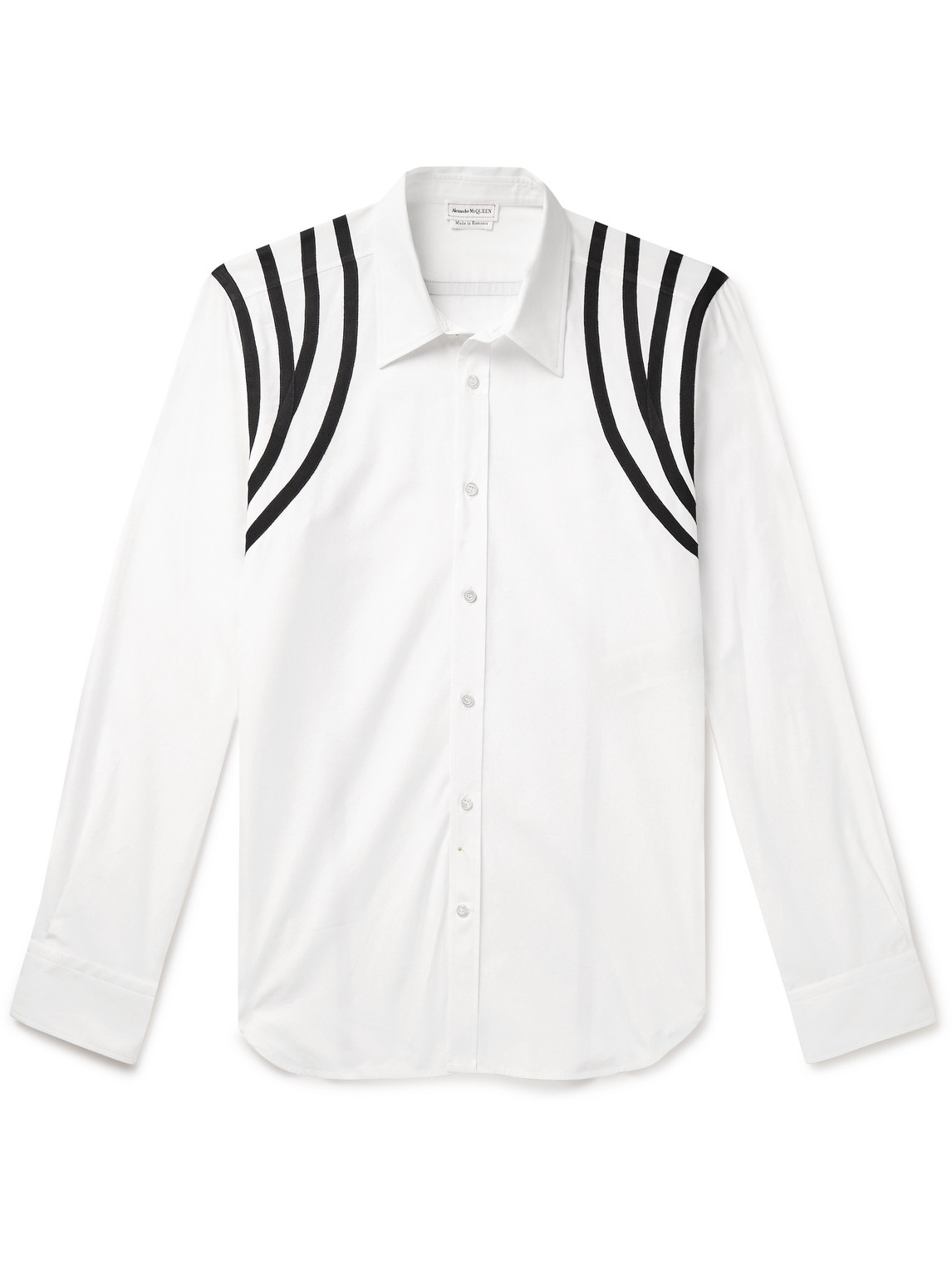 Alexander Mcqueen Slim-fit Grosgrain-trimmed Cotton-poplin Shirt In White