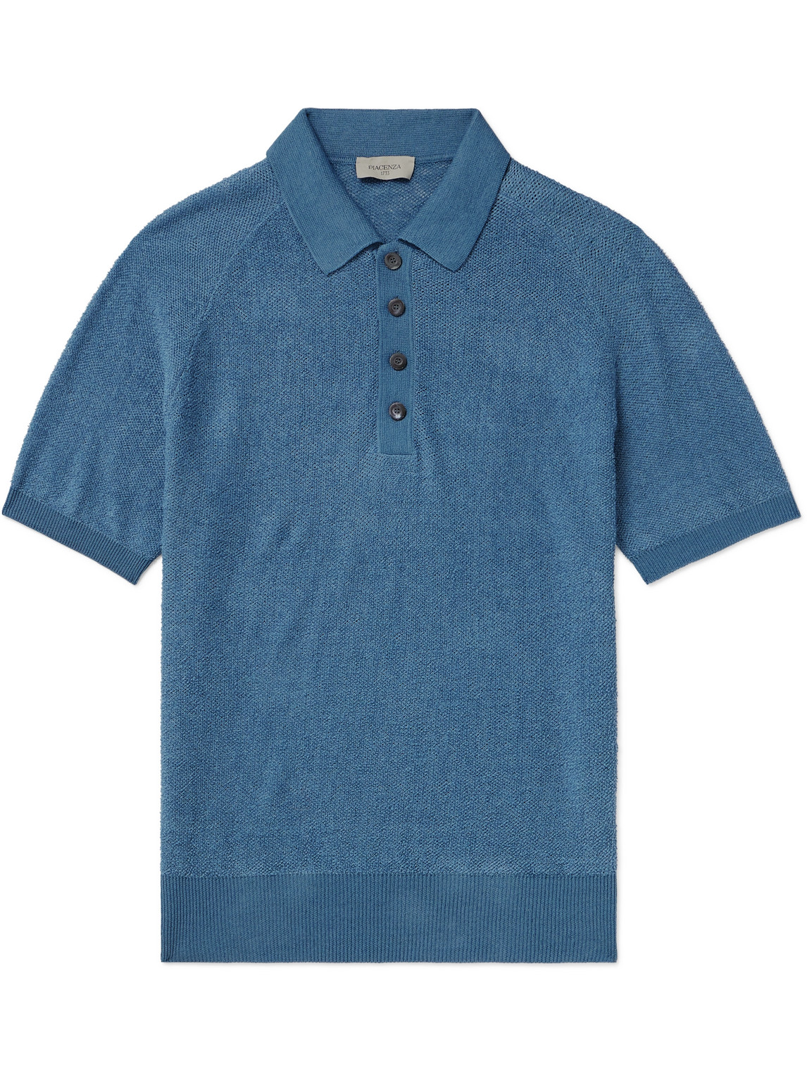 Piacenza 1733 Open-knit Linen And Cotton-blend Polo Shirt In Blue