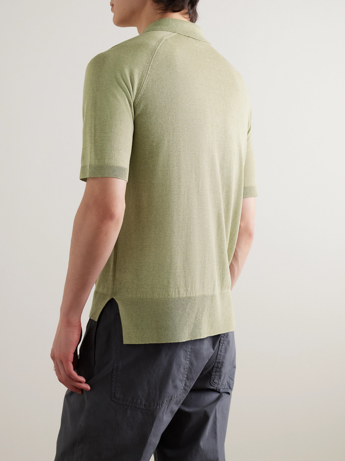 Shop Piacenza 1733 Silk And Linen-blend Polo Shirt In Green