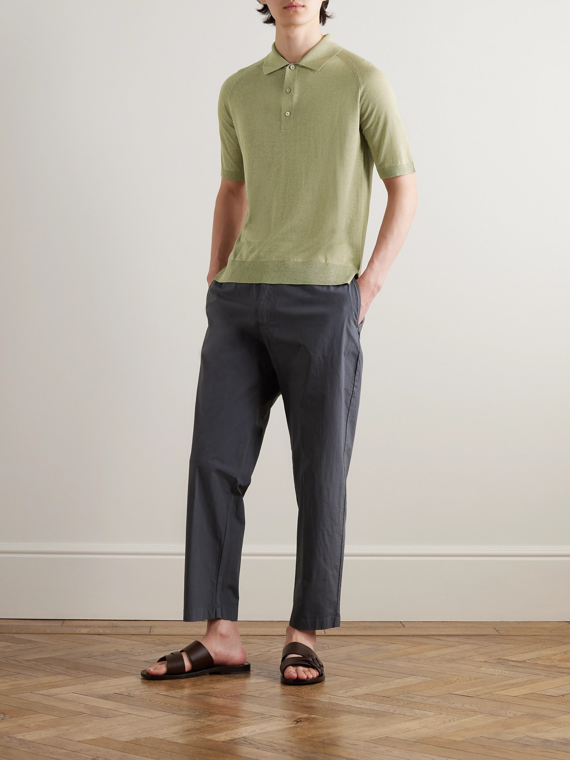 Shop Piacenza 1733 Silk And Linen-blend Polo Shirt In Green