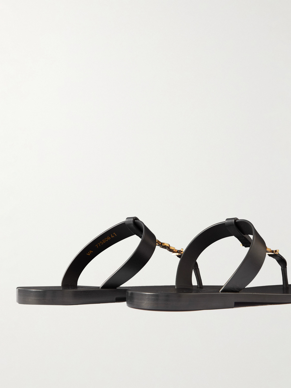 Shop Saint Laurent Cassandre Logo-embellished Leather Sandals In Black