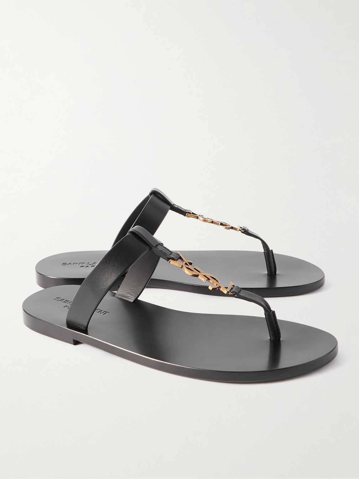 Shop Saint Laurent Cassandre Logo-embellished Leather Sandals In Black