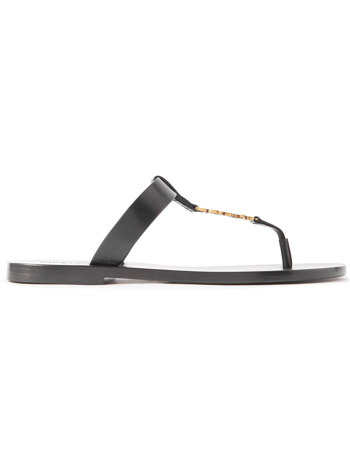 Shop Saint Laurent Cassandre Logo-embellished Leather Sandals In Black