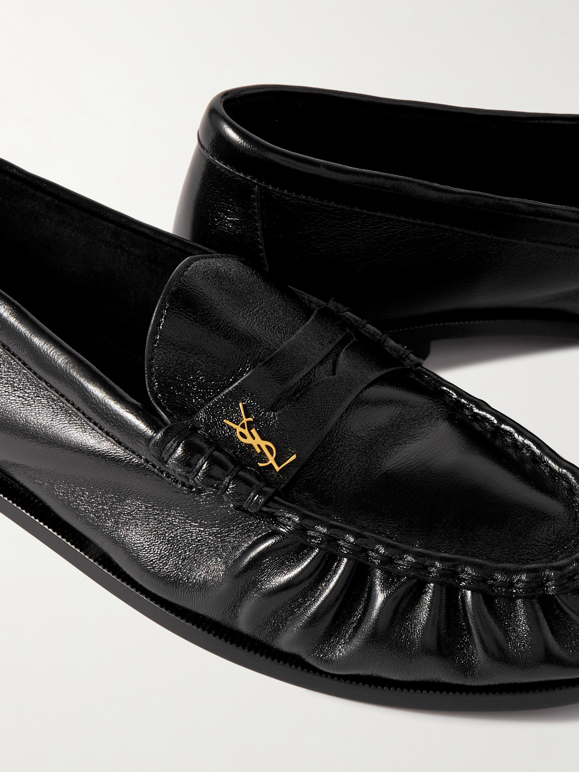 Shop Saint Laurent Le Loafer Monogram Logo-appliquéd Leather Penny Loafers In Black