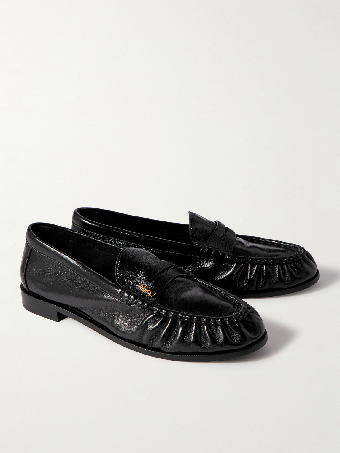 Shop Saint Laurent Le Loafer Monogram Logo-appliquéd Leather Penny Loafers In Black