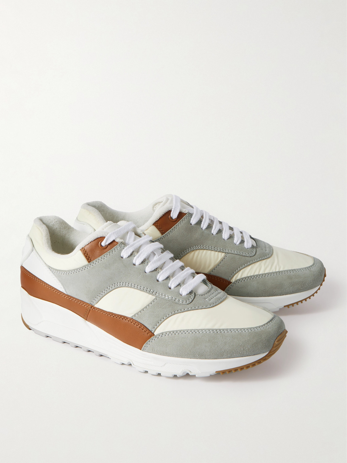 Shop Saint Laurent Bump Colour-block Suede, Shell And Leather Low-top Sneakers In Gray