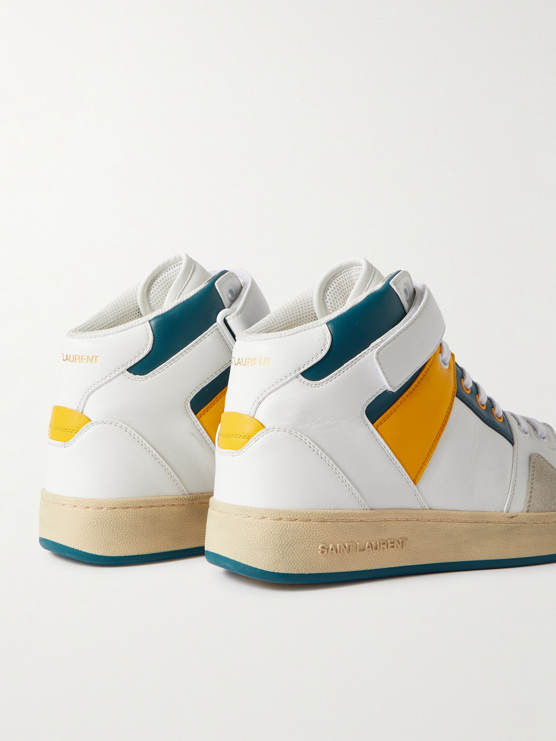 Shop Saint Laurent Lax Colour-block Leather And Suede High-top Sneakers In White