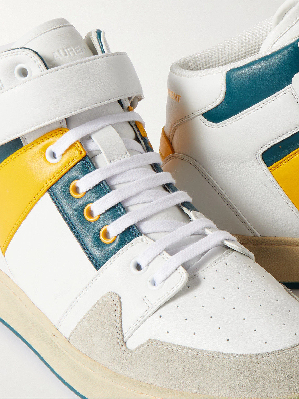 Shop Saint Laurent Lax Colour-block Leather And Suede High-top Sneakers In White