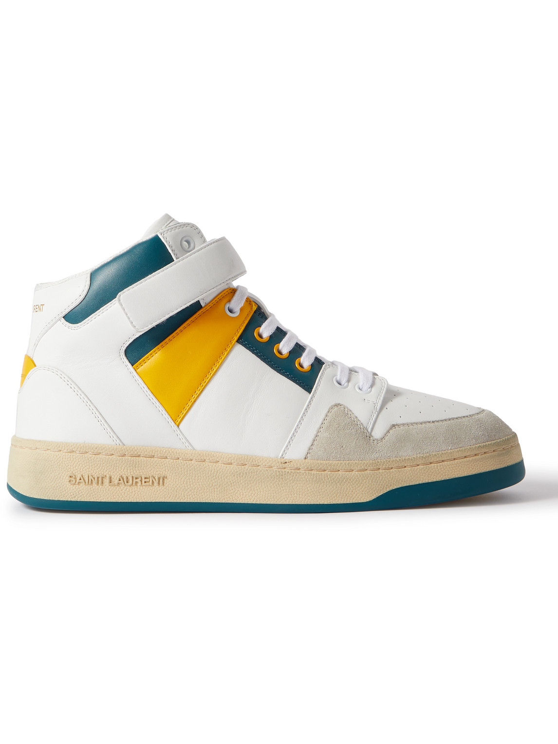 Saint Laurent Lax Colour-block Leather And Suede High-top Trainers In White