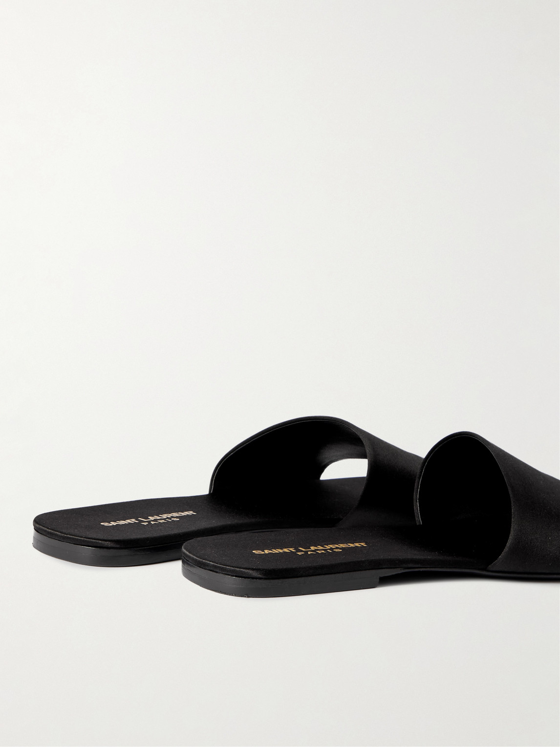 Shop Saint Laurent Satin Slides In Black