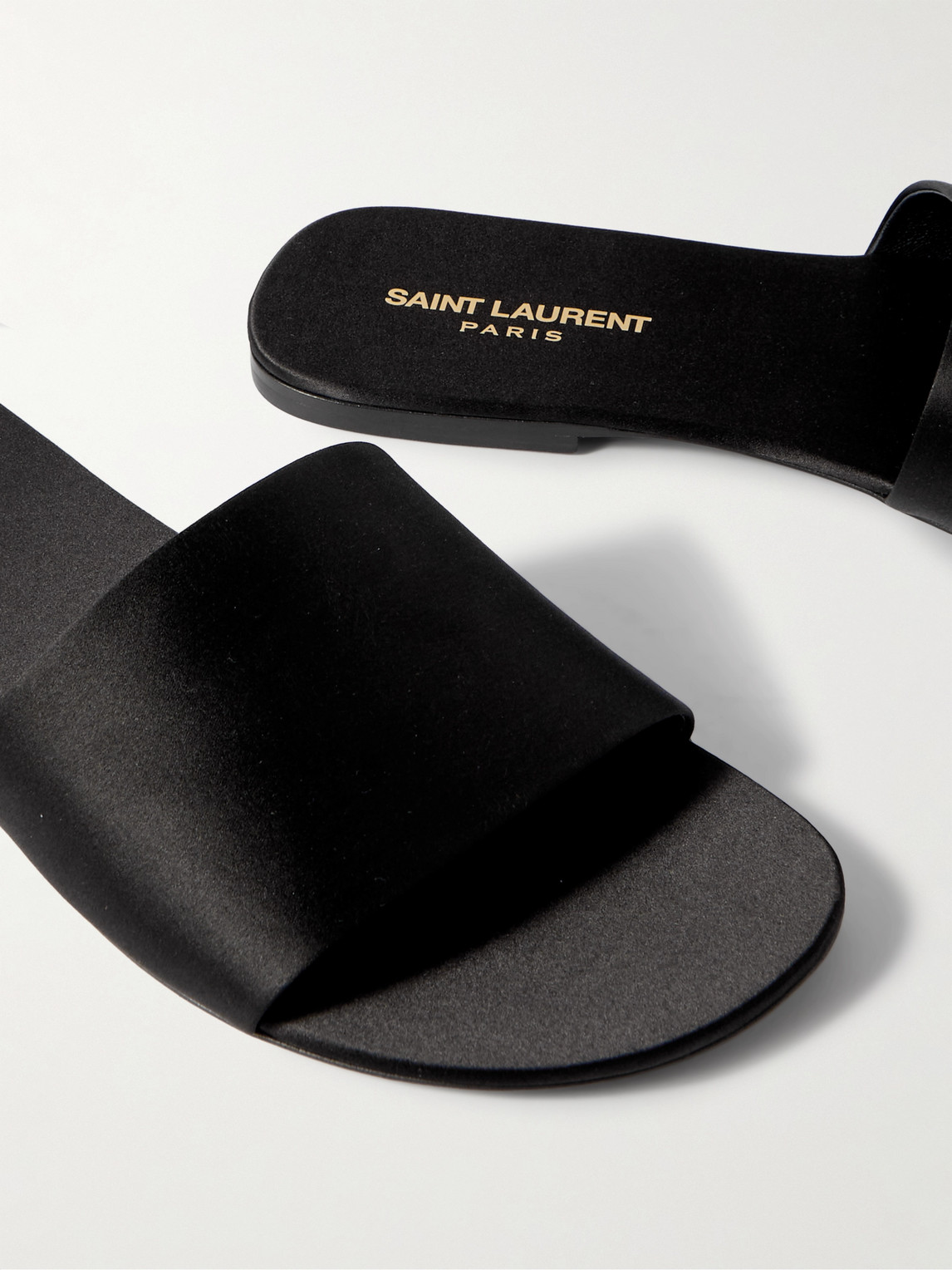 Shop Saint Laurent Satin Slides In Black