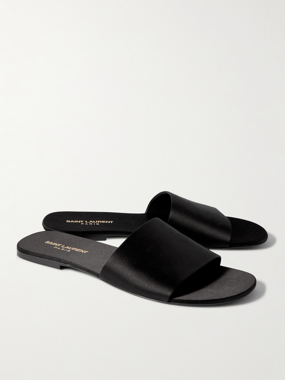 Shop Saint Laurent Satin Slides In Black