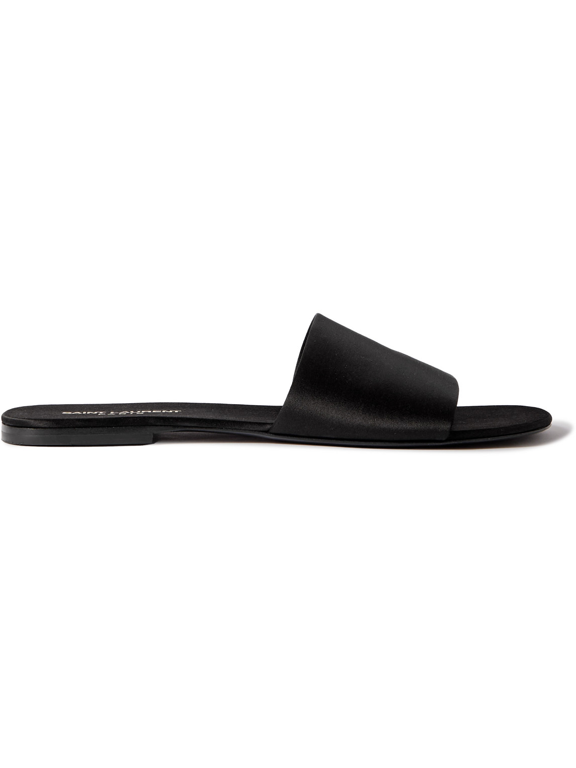 Shop Saint Laurent Satin Slides In Black