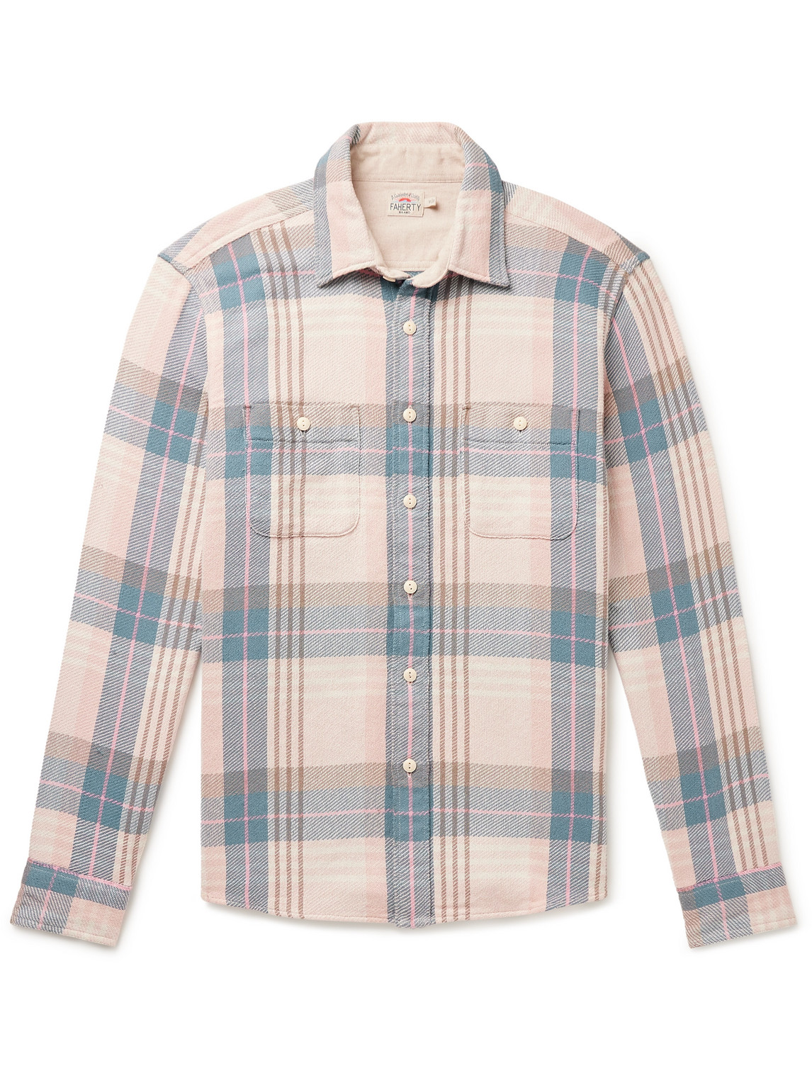 Shop Faherty The Surf Checked Organic Cotton-flannel Shirt In Pink