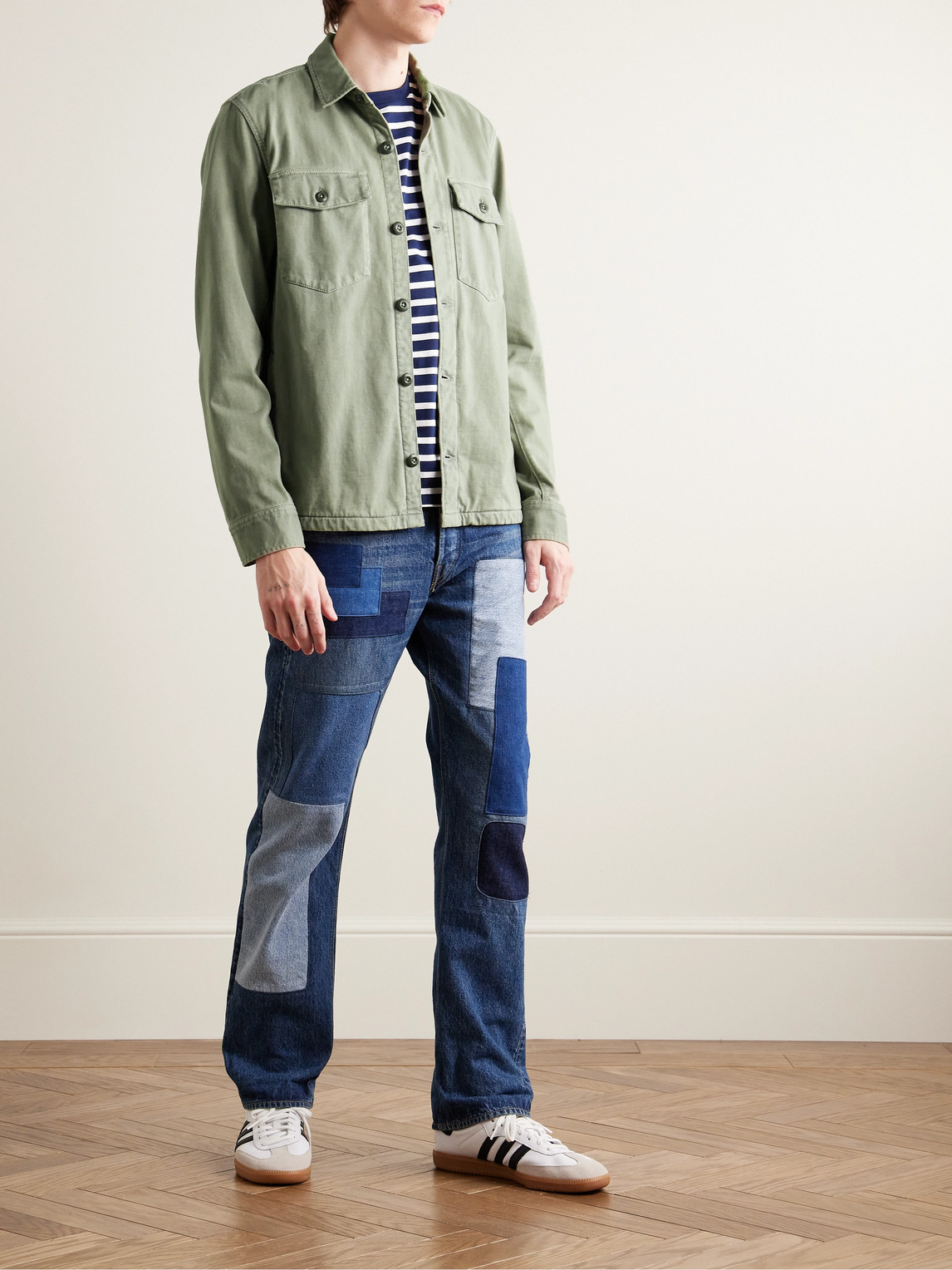 Shop Faherty Cotton-jersey Shirt Jacket In Green