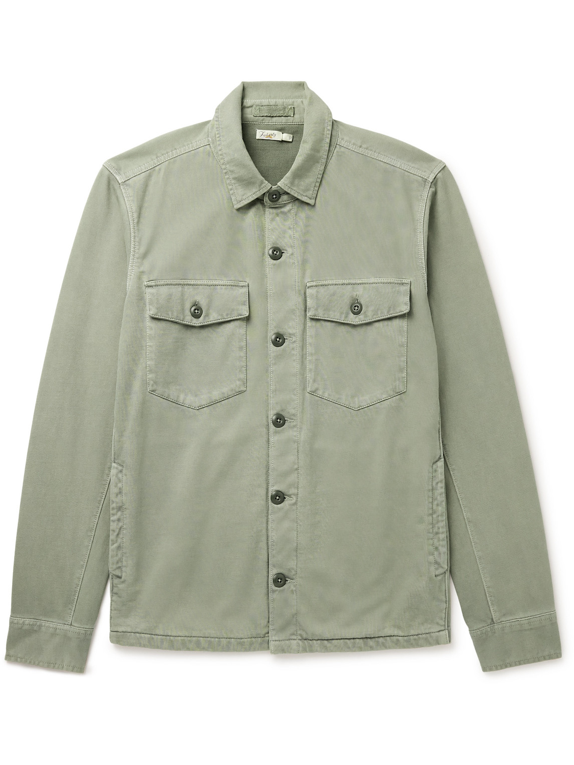 Shop Faherty Cotton-jersey Shirt Jacket In Green