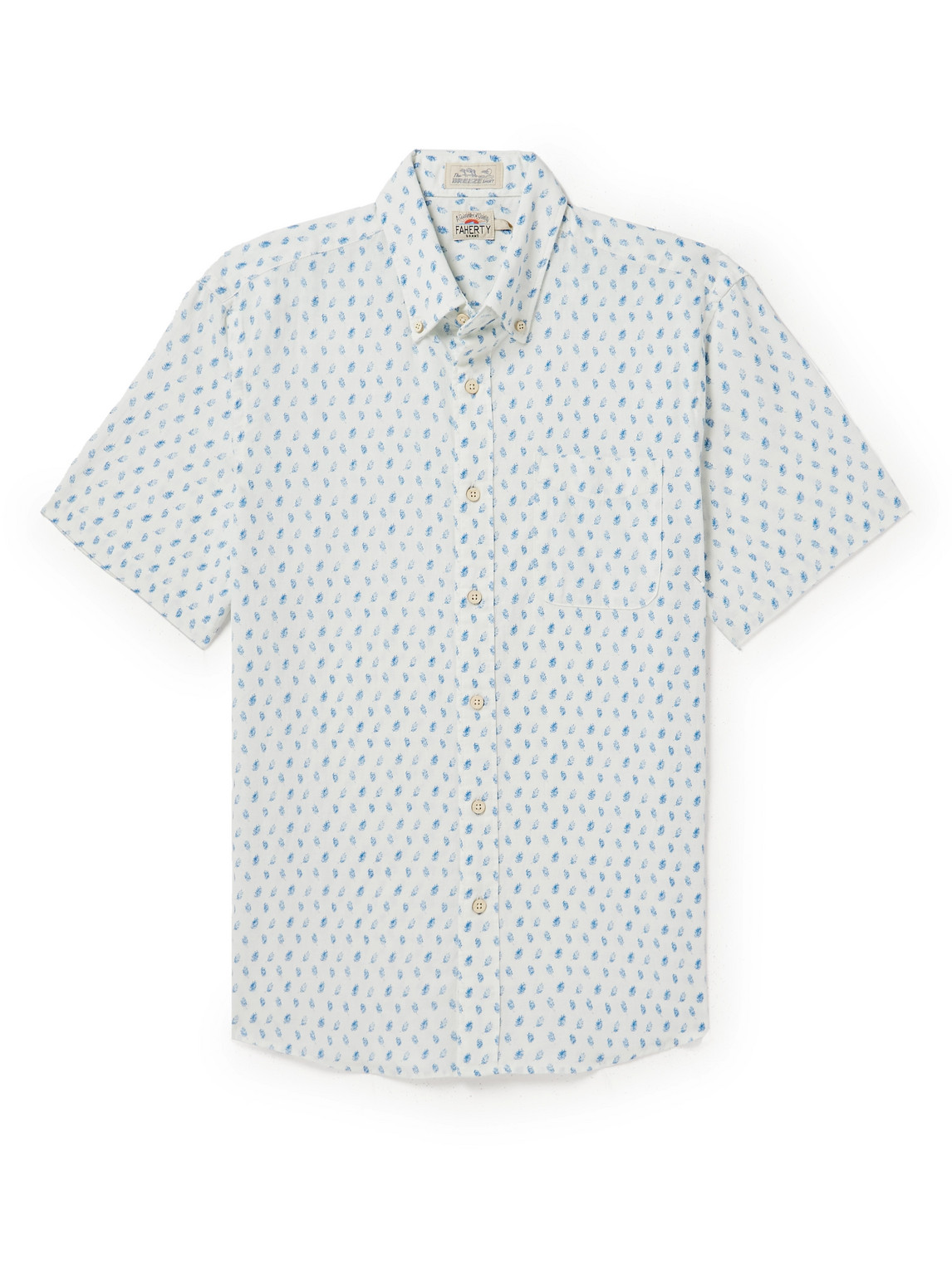 Faherty Breeze Button-down Collar Printed Linen-blend Shirt In Blue