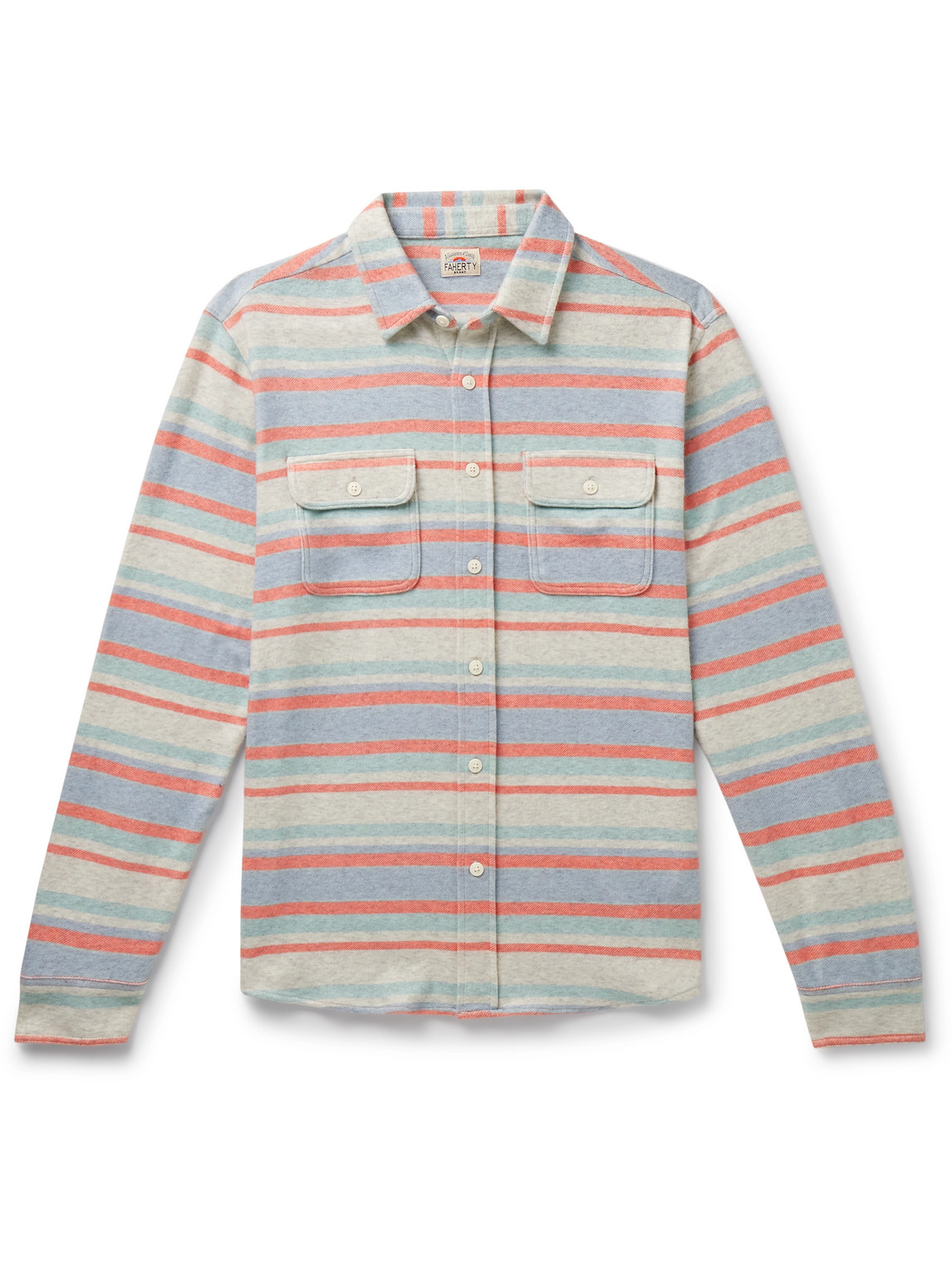 Shop Faherty Legend™ Striped Brushed Stretch Recycled-knit Shirt In Blue